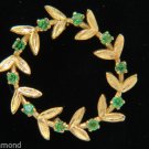 14KT .65CT CURCULAR 3D NATURAL BRILLIANT TSAVORITE  BROOCH PIN GREEK WREATH DECO