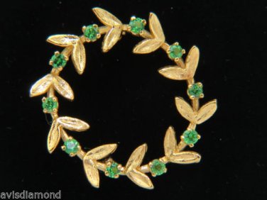14KT .65CT CURCULAR 3D NATURAL BRILLIANT TSAVORITE  BROOCH PIN GREEK WREATH DECO