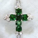 █$15000 7.42CT NATURAL VIVID GREEN TSAVORITE DIAMONDS CROSS PENDANT 14KT