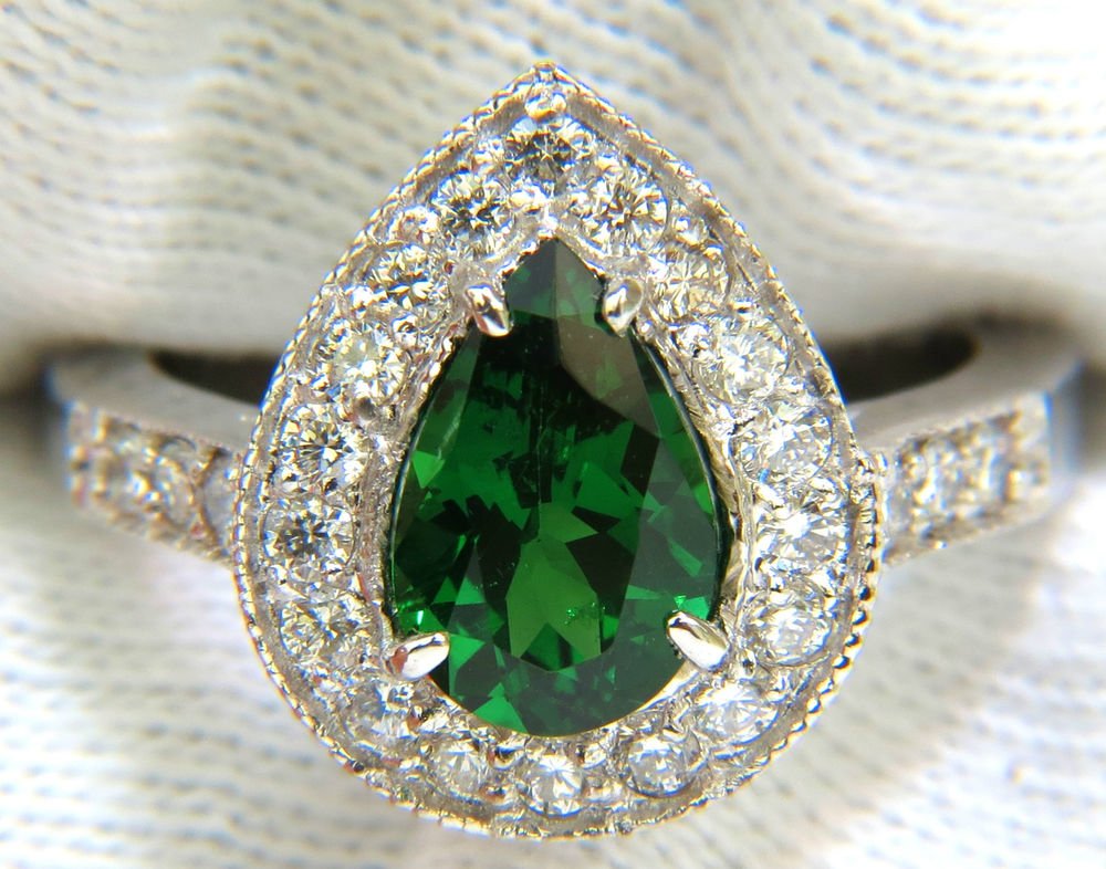 $7000 2.56CT NATURAL BRIGHT FINE GEM GREEN TSAVORITE DIAMOND RING 14KT