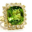 $30,000 GIA 15.25ct NATURAL VIVID GREEN CUSHION PERIDOT DIAMOND RING COCKTAIL