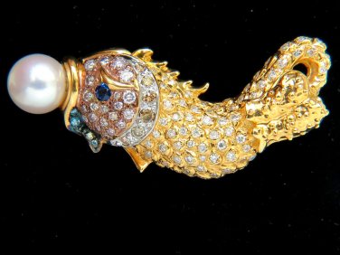 $7000 1.78CT NATURAL FANCY COLOR PINK  BLUE DIAMOND FISH PENDANT BROOCH PIN