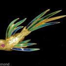 18KT 3D REAL LIFE NATURAL RUBY TROPICAL EXOTIC BIRD BROOCH PIN IDEAL VINTAGE