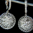 $5000 VIDEO 1.10CT DIAMONDS DANGLE EARRINGS 3D SWIRL DECO HOOP 1.25 INCH 14KT