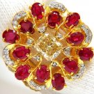 $7400 3.44CT NATURAL FANCY YELLOW BROWN DIAMOND RUBY COCKTAIL CLUSTER RING