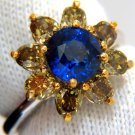 $8000 3.16CT NATURAL ROYAL BLUE ROUND SAPPHIRE FANCY COLOR DIAMONDS CLUSTER RING