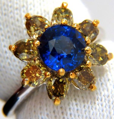 $8000 3.16CT NATURAL ROYAL BLUE ROUND SAPPHIRE FANCY COLOR DIAMONDS CLUSTER RING