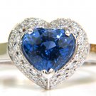 $12000 18K GIA NO HEAT 3.08CT NATURAL SAPPHIRE DIAMOND RING HEART BLUE  UNHEATED