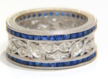 $6300 1.86CT NATURAL SAPPHIRE DIAMONDS PLATINUM BAND G/VS FUSED BAND GILT FLORAL