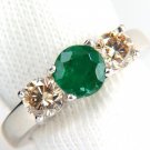 $3500 1.90ct NATURAL ROUND EMERALD FANCY COLOR BROWN DIAMONDS RING 14KT W GOLD