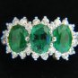 $11000 3.47ct 18Kt Natural Vivid Green Emeralds Diamond Ring Cluster Cocktail