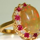 █$8,000 9.20CT NATURAL ETHIOPIAN HOLOGRAPHIC OPAL RUBY DIAMOND RING 14KT RARE█