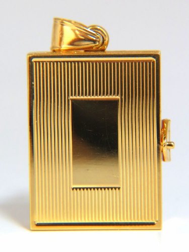 14kt. Rare Tri-Fold 4 Photo locket Diary Book Lock Clip Pendant Monogram ready!