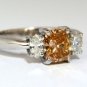 $9000 1.80CT ENHANCED FANCY ORANGE PINK COLOR RADIANT CUT DIAMONDS RING 14KT