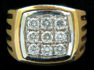 &acirc;��$3000 1.25ct MENS 9 DIAMOND BRUSHED GOLD GRILL PATINA MENS RING G/VS&acirc;��