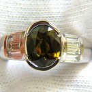 █$7000 4.10CT NATURAL FANCY OLIVE COLOR SAPPHIRE DIAMOND RING 14KT VIVID