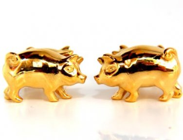 22KT RARE 3D BOAR PIG CUFFLINKS / HIGH SHINE & AMAZING DETAILS