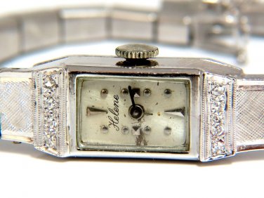 ESTATE PETITE 14KT HELENE LADIES GOLD WATCH GRAVER CROSSHATCH FINISH BAND