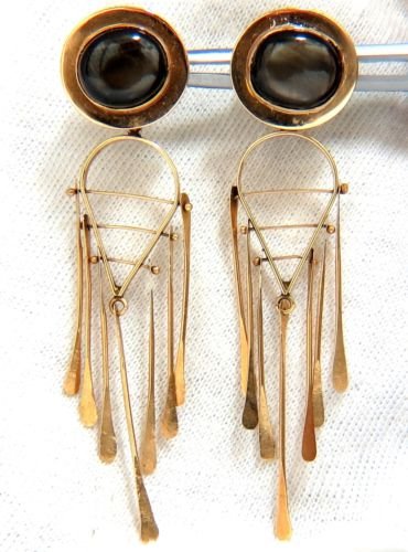Art Deco Black star symbolic dangle earrings 14kt