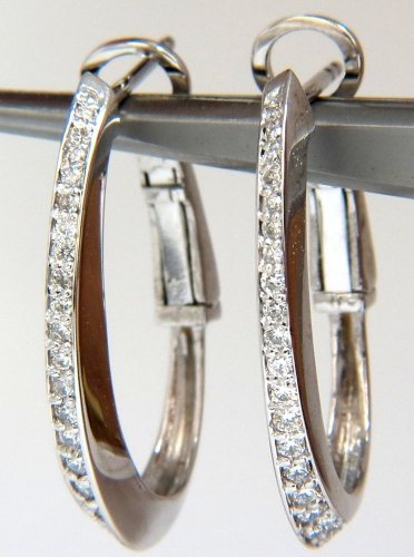 .60ct natural round bead set diamond elongated concave hoop earrings 14kt.