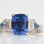 &acirc;��$7200 NATURAL 4.57CT TANZANITE DIAMOND RING A+ GILT DETAIL DECO 14KT + SAPPHIRE