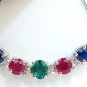 $8000 3.60CT NATURAL RUBY EMERALD SAPPHIRE DIAMONDS NECKLACE F/VS ARCH & BY YARD