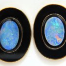 14KT VINTAGE OPAL BLACK ONYX BUTTON STYLE EARRINGS