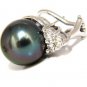 &acirc;��$5500 12mm natural tahitian pearls .85ct diamonds clip earrings 14kt g/vs