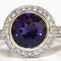 $4500 2.91CT NATURAL BRILLIANT ROUND BRIGHT PURPLE AMETHYST DIAMOND RING 14KT