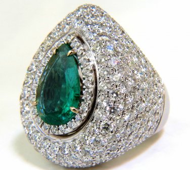 &acirc;��$45,000 17.60CT 18K NATURAL FINE GREEN EMERALD DIAMOND 3D PUFFED DOME DECO RING