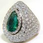█$45,000 17.60CT 18K NATURAL FINE GREEN EMERALD DIAMOND 3D PUFFED DOME DECO RING
