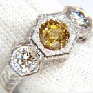 █$12800 GIA 2.30CT FANCY YELLOW BROWN DIAMONDS RING 18KT EDWARDIAN CROWN DECO