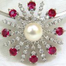 █$9500 5.75CT NATURAL GEM RUBY DIAMOND 3D STAR BURST PEARL PENDANT + OMEGA