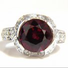 $6000 7.00CT NATURAL ROUND CRIMSON RED HESSONITE GARNET DIAMONDS RING 14KT
