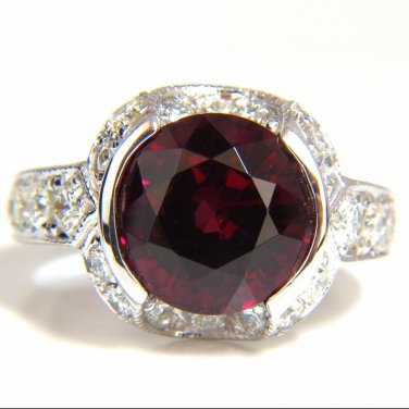 $6000 7.00CT NATURAL ROUND CRIMSON RED HESSONITE GARNET DIAMONDS RING 14KT