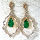 █$11000 3.66ct NATURAL VIVID TOP GEM GREEN EMERALD DIAMOND EARRINGS DANGLE 14KT
