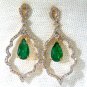 █$11000 3.66ct NATURAL VIVID TOP GEM GREEN EMERALD DIAMOND EARRINGS DANGLE 14KT