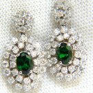 █$6000 3.08CT NATURAL VIVID GREEN TSAVORITE CLUSTER DIAMOND DANGLE EARRINGS 14KT