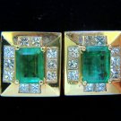 █$9500 5.90CT FINE NATURAL EMERALD DIAMOND EARRINGS DECO PRINCESS FLUSH & CLIP