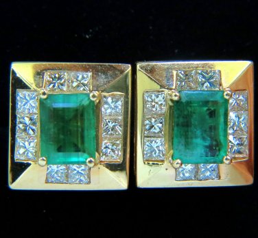 &acirc;��$9500 5.90CT FINE NATURAL EMERALD DIAMOND EARRINGS DECO PRINCESS FLUSH & CLIP