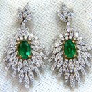 █$7500 3.94ct natural green oval emerald diamonds dangle earrings 14kt g/vs