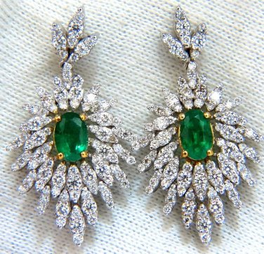 &acirc;��$7500 3.94ct natural green oval emerald diamonds dangle earrings 14kt g/vs