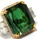 GIA 38.17ct NATURAL VIVID GREEN OCTAGONAL CUT TOURMALINE DIAMONDS RING 18KT RARE