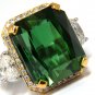 GIA 38.17ct NATURAL VIVID GREEN OCTAGONAL CUT TOURMALINE DIAMONDS RING 18KT RARE