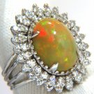 GIA 7.17ct natural cabochon opal diamonds sunburst cocktail ring 14kt. a+ colors
