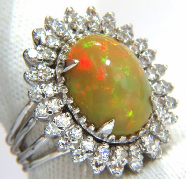 GIA 7.17ct natural cabochon opal diamonds sunburst cocktail ring 14kt. a+ colors