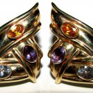 █$1600 TOPAZ & AMETHYST CLIP EARRINGS 14KT █ HUGE!!