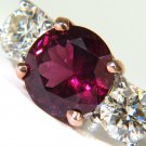 █$24500 7.33CT NATURAL VIVID RED RUBELLITE DIAMONDS RING CLASSIC THREE 14KT