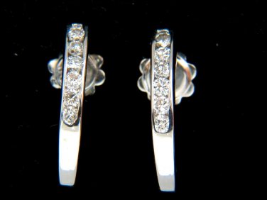 &acirc;��$2300 .50CT ROUND DIAMONDS CHANNEL SET SEMI HOOP ELONGATED EARRINGS 14KT