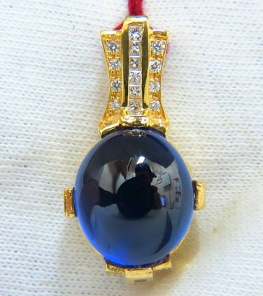 $4000 18KT 26.76CT FINE GEM BLUE SAPPHIRE NATURAL DIAMONDS PENDANT SLIDE